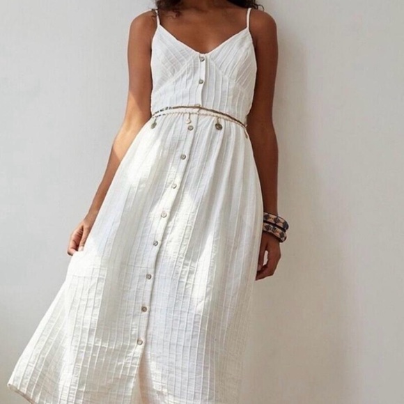 Free People Dresses & Skirts - Free People Bon Bon White Midi Dress with Button Detail NWT Size Small